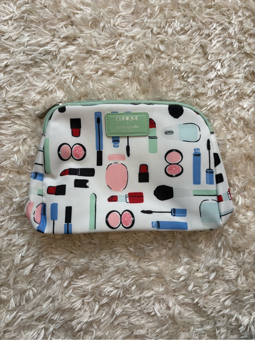 kate spade x Clinique Collab White Turquoise Multicolor Cosmetic Pouch Makeup